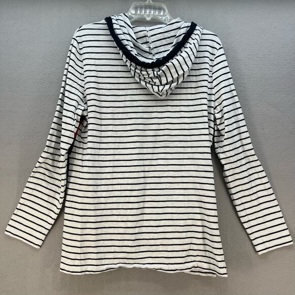 Tommy Hilfiger Women's Half Zip Long Sleeve Hoodie White Blue Stripes Preppy Y2K - Picture 2 of 10